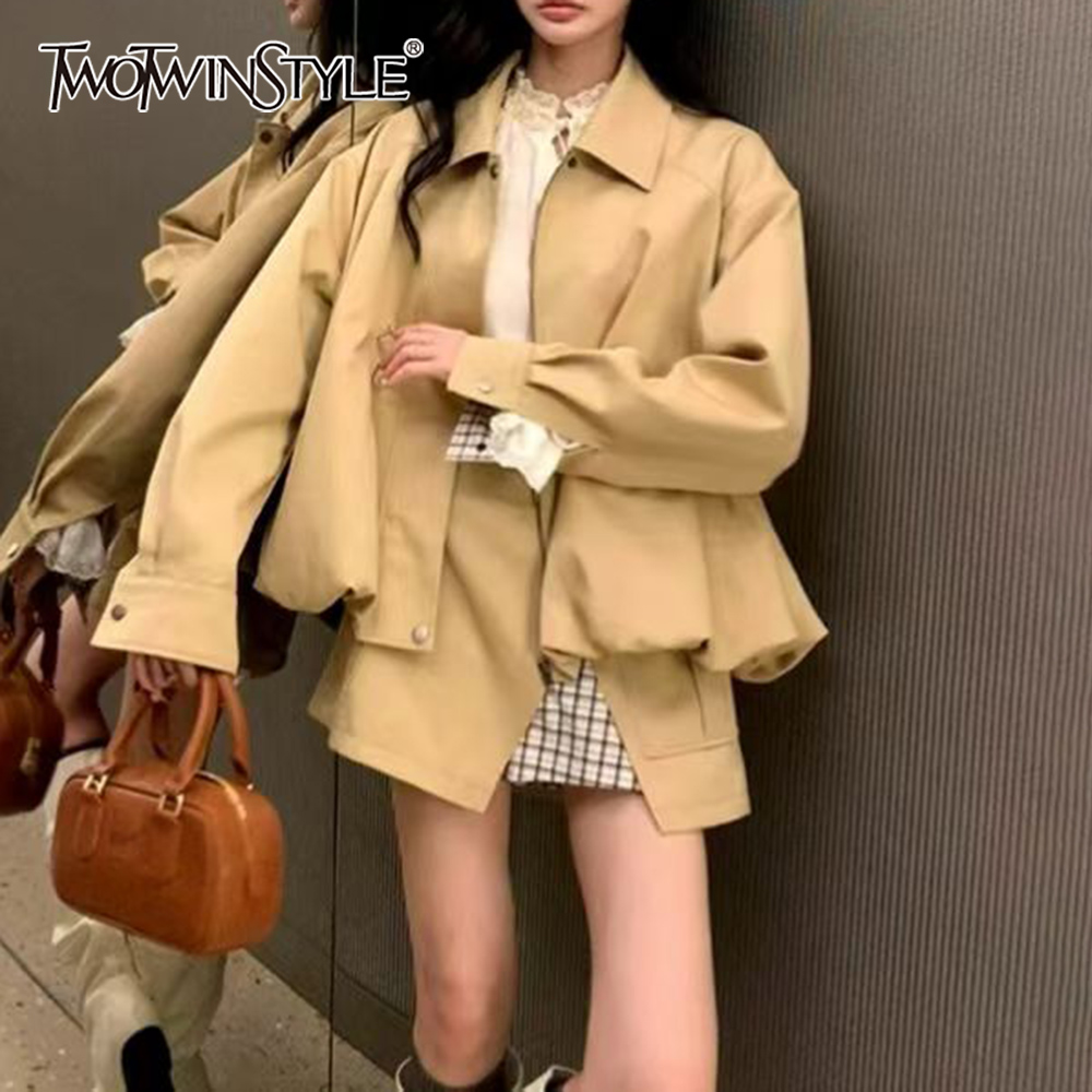 Winter Clothing Essentials - TWOTWINSTYLE Khakl Spliced Pocket Two Piece