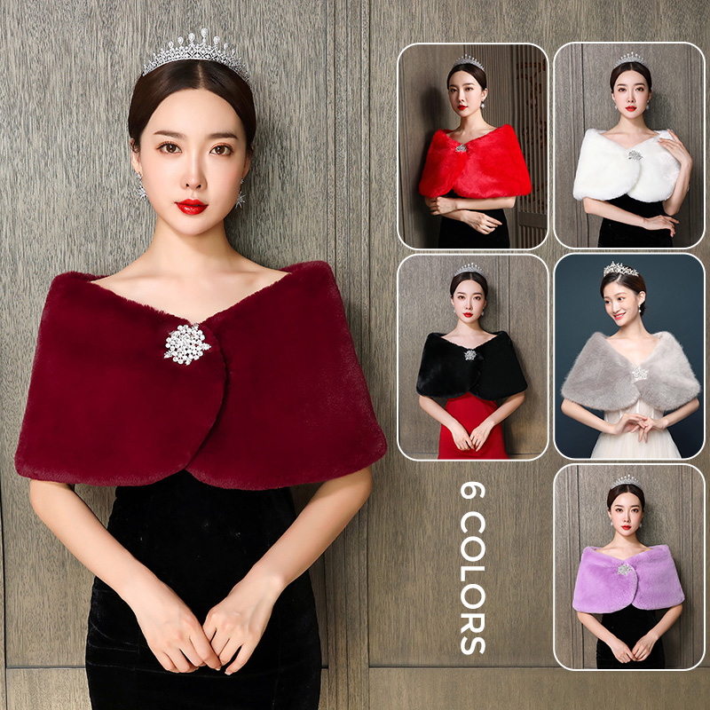 Winter Clothing Essentials - Women Bridal Shawl Wedding Cape Faux